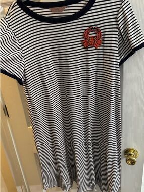 SJS Navy and White Striped Crewneck Tee